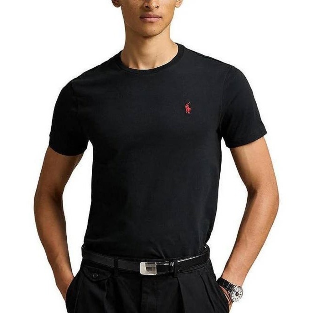 Polo Ralph Lauren Custom Slim Fit Jersey Crew Neck Shirt Mens XL Black Red Pony